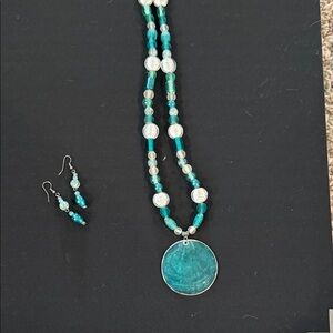 Elegant Teal Beaded Necklace and Earring Set